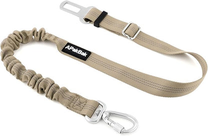 Dog Seat Belt for Car, Adjustable Dog Car Harness Seatbelt for Small Medium Large Dogs, Heavy Duty Travel Safety Restraint with Locking Aluminum Hook & Reflective Nylon Strap, Beige