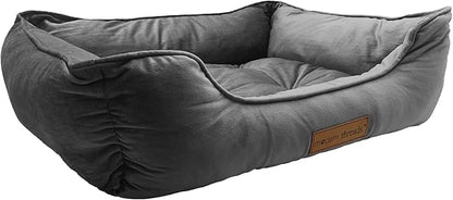 Modern Threads Luxury Dog Bed - Comfortable Tufted Velvet Cushion for Small to Medium Dogs - Machine Washable - Durable & Cute Sleep Space for Pets - Pamper Your Pet with Cozy Beds - Charcoal