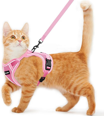 Cat Harness and Leash for Walking Escape Proof Soft Adjustable Cat Leash Breathable Comfortable Vest Easy to Wear Kitten Harness for Outdoor Travel Pink XS A