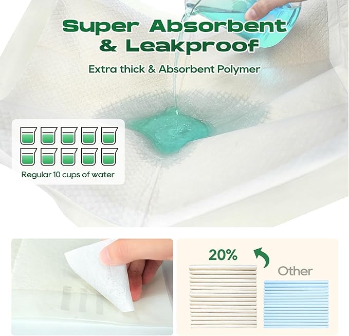 DOGGO DOUG Puppy Pads 50 Count Small 30x36in Bamboo Training Pads Deodorizing Leakproof Quick Drying Dog Pee Pads Super Absorbent Disposable Pee Pads for Dogs with Adhesive Tabs
