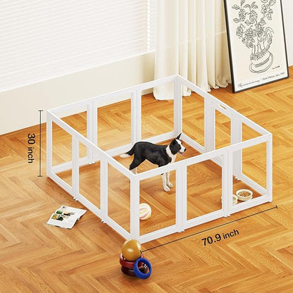Clear Acrylic Dog Playpen Transparent Dog Playpen Indoor, Easy Assemble Clear Pet Pen for Puppy Bunny Cat Pig, Sturdy & Easy Cleaning Plastic Dog Puppy Fence