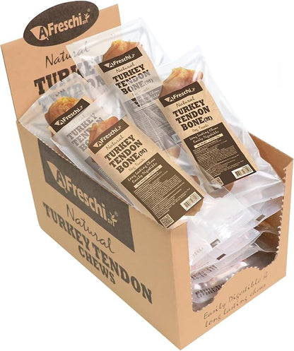 A Freschi srl Turkey Tendon of Dog Bones Shape, USA-Sourced, Limited-Ingredient, Rawhide-Free, Long-Lasting, All-Natural Dog Treats for Medium Dogs, 20 Count Box (M)