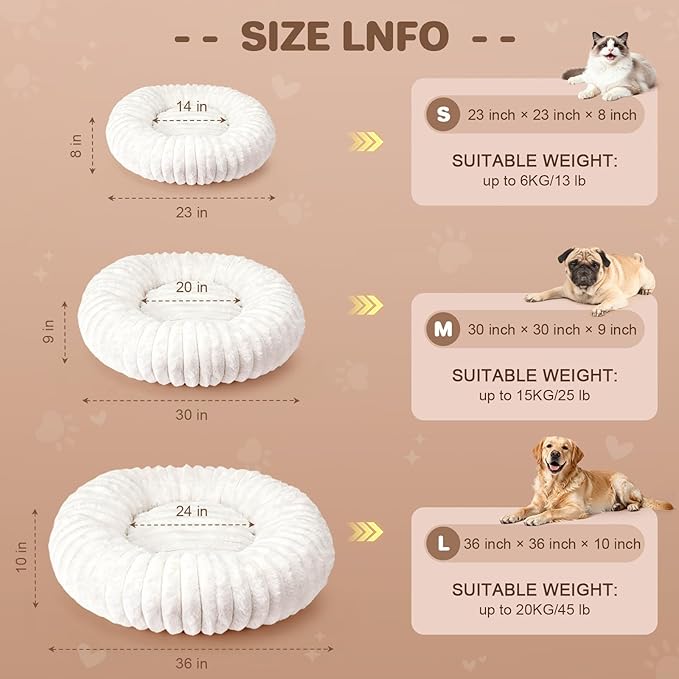 Self Warming Pet Bed, Donut Dog Bed for Large Dogs - Pet Bed with Removable Cover, Self-Heating Winter Pet Beds for Medium & Big Dogs, Egg Tart Design (L)