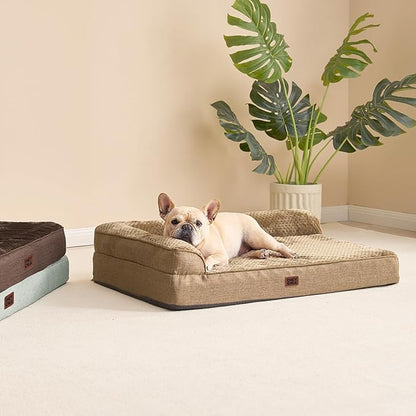 EHEYCIGA Orthopedic Dog Bed Medium Size Dogs, Memory Foam Dog Bed with Washable Removable Cover, Waterproof Pet Sofa Couch for Crate with Nonskid Bottom, 30x20x6, Camel