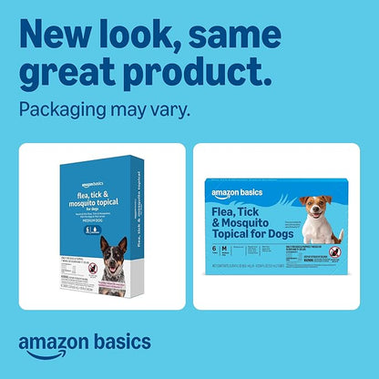 Amazon Basics Preventative Flea, Tick & Mosquito Topical Treatment for Medium Dogs (11-20 pounds), 6 Count, Packaging May Vary