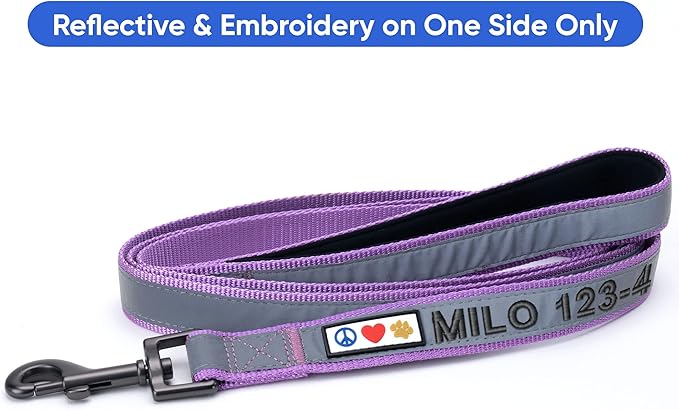 Pawtitas Personalized Orchid Dog Leash 6 ft Custom ID Lead for Dogs & Puppies Reflective Comfortable Padded Handle Embroidered Name & Phone Number