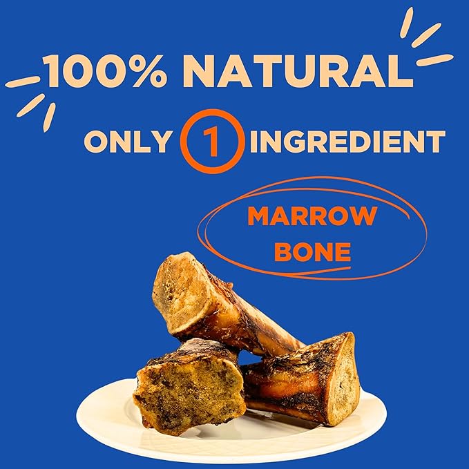 PAWW CHEW 100% Natural Dog Bones, Single Ingredient 7-8 inc (3 Pack) Made in USA, Extra Large, Grass-Fed Beef Marrow Filled Dog Bones for Aggressive Chewers, Real Meaty Marrow Bone for Large Dogs
