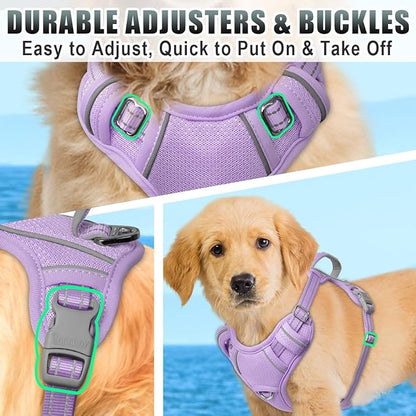 BARKBAY No Pull Dog Harness Large Reflective Dog Harness with Front Clip and Easy Control Handle for Walking Training Running with ID tag Pocket(Violet Purple,XS)