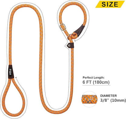 Fida Durable Slip Lead Dog Leash, 6 FT x 3/8" Heavy Duty Dog Loop Leash, Comfortable Strong Rope Slip Leash for Small Dogs and Puppies, No Pull Pet Training Leash with Highly Reflective (3/8", Orange)
