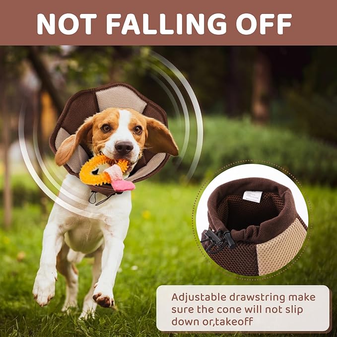 SUNFURA Dog Cone - Soft Cone for Dogs to Stop Licking, Pet E-Collar Alternative After Surgery, Adjustable Pet Recovery Collar for Wound Healing, Brown Medium