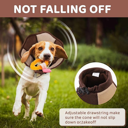 SUNFURA Dog Cone - Soft Cone for Dogs to Stop Licking, Pet E-Collar Alternative After Surgery, Adjustable Pet Recovery Collar for Wound Healing, Brown Medium