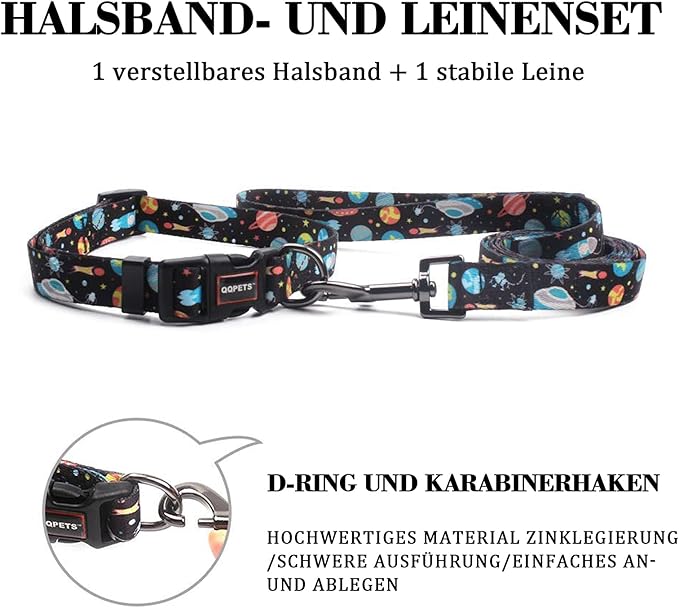 Roses&Poetry Dog Collar and Leash for Medium Large,Adjustable Durable Blue 5ft Puppy Leash Collar for Dog Training Lead（Star-L）
