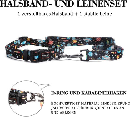 Roses&Poetry Dog Collar and Leash for Medium Large,Adjustable Durable Blue 5ft Puppy Leash Collar for Dog Training Lead（Star-L）