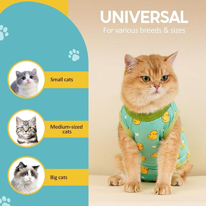 Avont Cat Recovery Suit - Kitten Onesie for Cats After Surgery, Cone of Shame Alternative Surgical Spay Suit for Female Cat, Post-Surgery or Skin Diseases Protection -Duck(M+)