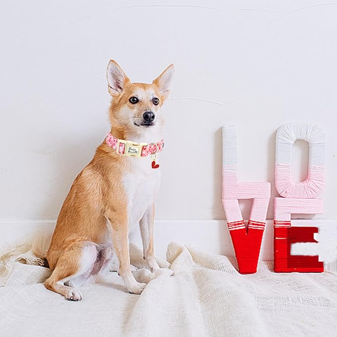 Valentine's Day Dog Collar-Love Heart Adjustable Pet Collars Soft Comfortable Cotton Holiday Puppy Collar Cute Necklace Gift for Medium Dogs
