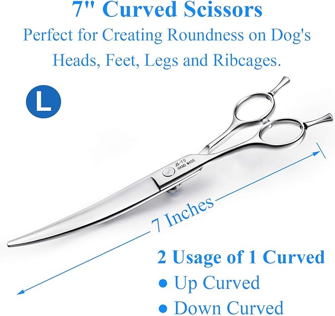JASON 7" Curved Dog Grooming Scissors, Cats Grooming Shears Pets Trimming Kit with for Left Handed Groomers, Sharp, Comfortable Shear Christmas Gift