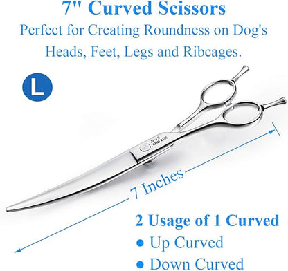 JASON 7" Curved Dog Grooming Scissors, Cats Grooming Shears Pets Trimming Kit with for Left Handed Groomers, Sharp, Comfortable Shear Christmas Gift