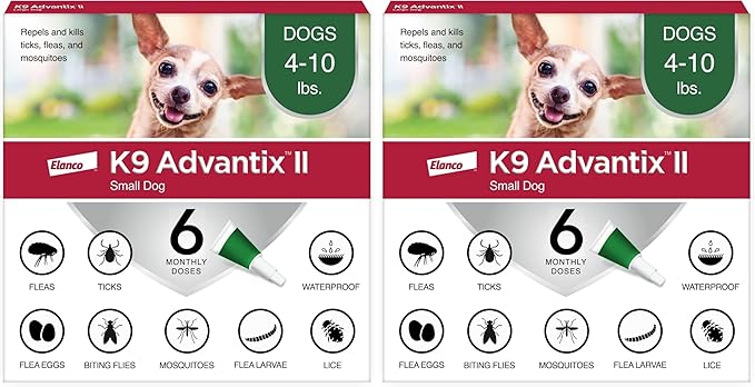 K9 Advantix II Small Dog Vet-Recommended Flea, Tick & Mosquito Treatment & Prevention | Dogs 4-10 lbs. | 6-Mo Supply (Pack of 2)