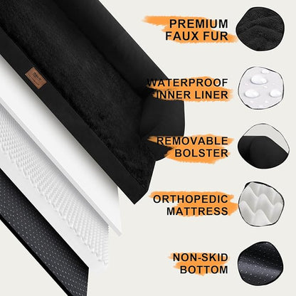 Orthopedic Bolster Dog Bed for Large Dogs – Memory Foam Cushion, Calming Support Design, Removable Washable Waterproof Cover, Non-Slip Bottom, Cozy Sleeping Space for Pets