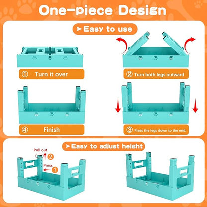 LAKIPETN Elevated Dog Bowls with 2 Stainless Steel Bowls, Raised Dog Food Bowl Stand 5 Height Adjustable (3.1", 9", 10", 11", 12") Non-Slip Feeder Set for Medium and Large Dogs - Turquoise