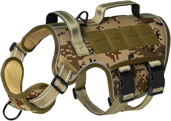 Tactical Dog Harness Medium Sized, Heavy Duty No Pull Dog Harness with Handle, Easy On and Off Service Dog Vest with Molle System, Reflective Pet Vest for Walking Hiking Training
