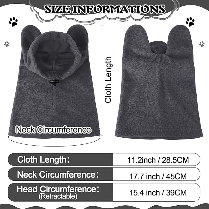 Clysee Winter Dog Hats Quiet Ears for Dogs Ear Muffs Pet Neck Warmer Scarf Hoodie Noise Protection Cover Beanie Head Wrap Costume for Pet Dog Cats(Grey,S)