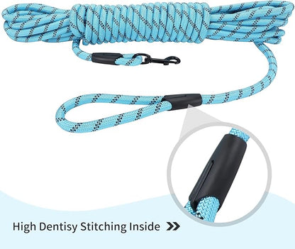 Long Dog Leash for Training 15Ft-Reflective Nylon Rope with Swivel Hook-Recall Agility Lead for Large Small Medium Dogs Outside Walking Hiking-Sky Blue
