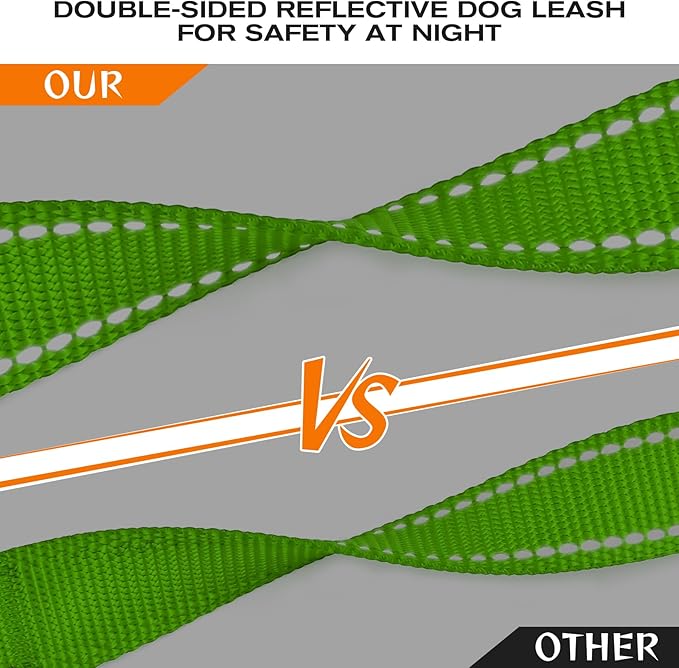 Joytale Dog Leash Heavy Duty for Large Dogs That Pull, Double Handle for Traffic Control, Double-Sided Reflective Leashes for Large Medium Dogs Night Safety, 6FT, Green