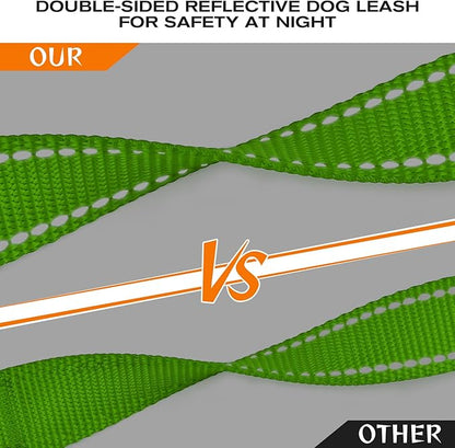 Joytale Dog Leash Heavy Duty for Large Dogs That Pull, Double Handle for Traffic Control, Double-Sided Reflective Leashes for Large Medium Dogs Night Safety, 4FT, Green