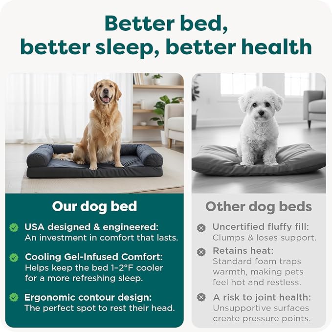Furhaven Cooling Gel Dog Bed for Large Dogs w/ Removable Bolsters & Washable Cover, For Dogs Up to 95 lbs - Quilted Sofa - Iron Gray, Jumbo/XL