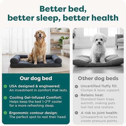 Furhaven Cooling Gel Dog Bed for Large Dogs w/ Removable Bolsters & Washable Cover, For Dogs Up to 95 lbs - Quilted Sofa - Iron Gray, Jumbo/XL