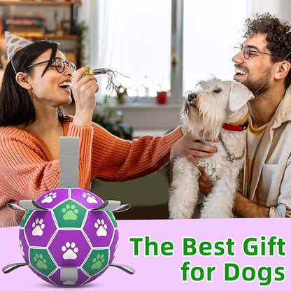 Dog Toys Soccer Ball with Nylon Strap, Puppy Birthday Gifts, Dog Outdoor Toys, Durable Fetch Ball Dogs Toy for Puppy Small Medium Breed (6 inch)