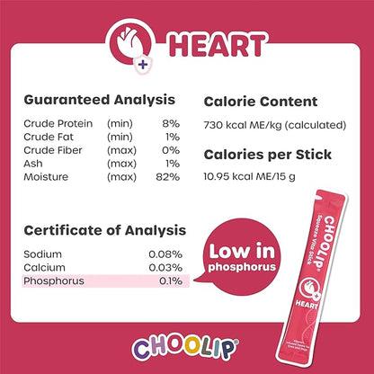 Choolip Squeeze Vita Stick Lickable Cat and Dog Treats, 7-Count Heart Support, Salmon and Tuna with CoQ10, Taurine and L-Carnitine, Grain-Free, Vet-Formulated