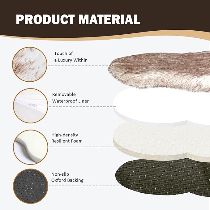 Welfibr 100% Waterproof Large Dog Bed Luxury Faux Fur Dog Mat Orthopedic Fluffy Dog Beds for Large Dogs Comfy Dog Beds Large Sized Dog Washable Dog Rug Bed with Removable Cover Non-Slip Dog Pad 50"
