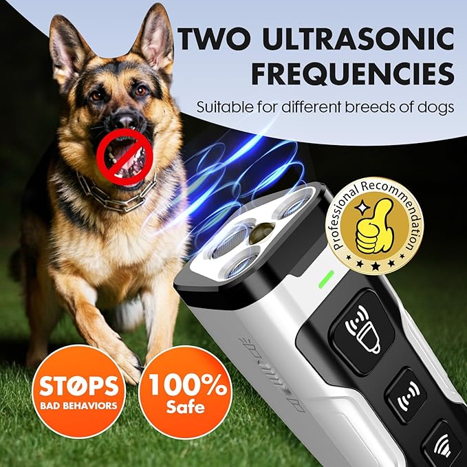Dog Bark Deterrent Device, 3X Ultrasonic Anti Barking, 6 Training Modes 23 FT Range Barks No More Indoors Outdoors Behavior Correct Safe & Humane Rechargeable Compact Bark Control for Dogs (Silver)