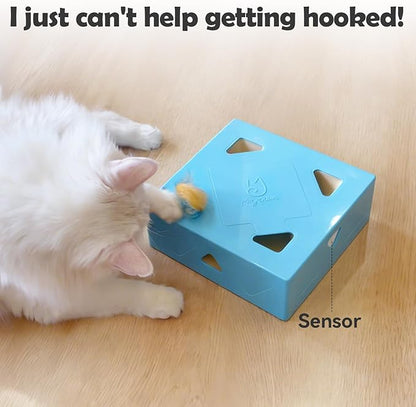 Migipaws MigiBox Cat Toy, Interactive Kitten Toy for Indoor Cats, Automatic Pop Out Feathers from 7 Holes Randomly, Pounce Mystery Under Cover to Stimulate Bored Furry, Rechargable