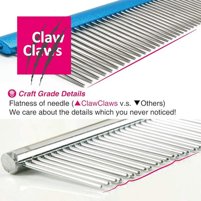Claw Claws Greyhound Comb with Oval Handle for Dogs and Cats, Removing and Shedding Matted, Tangled Hair, Metal Comb with Stainless Steel Pins, Detangling Grooming Tool, Pet Comb (20% Fine Spacing)…