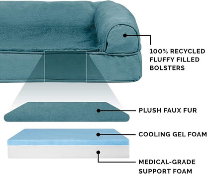 Furhaven Cooling Gel Dog Bed for Medium/Small Dogs w/ Removable Bolsters & Washable Cover, For Dogs Up to 35 lbs - Plush & Suede Sofa - Deep Pool, Medium