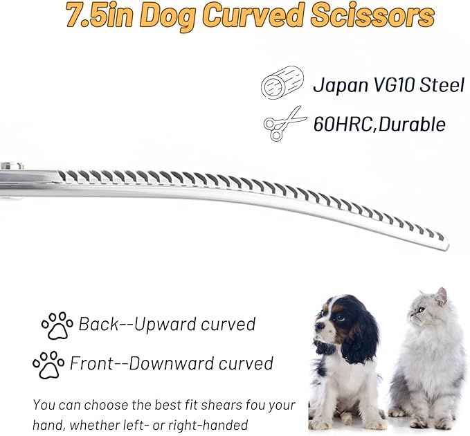 7.5in Curved Chunker Dog Grooming Scissors, 35 Teeth Professional Dog Cutting Scissors, 25 Degree Bend High-end Shears for Pet Groomers or Family Use, with Symmetric Handle, Thinning Rate 65%, Silver
