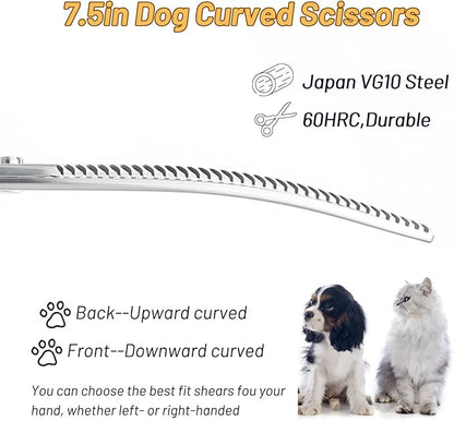 7.5in Curved Chunker Dog Grooming Scissors, 35 Teeth Professional Dog Cutting Scissors, 25 Degree Bend High-end Shears for Pet Groomers or Family Use, with Symmetric Handle, Thinning Rate 65%, Silver