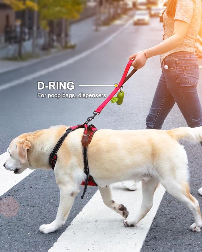 Joytale Strong Short Dog Leash 18 Inch, 1.2 Inch Wide, Heavy Duty, Padded Handle for Traffic Control, Reflective Leash for Medium and Large Dogs Walking Training, Red