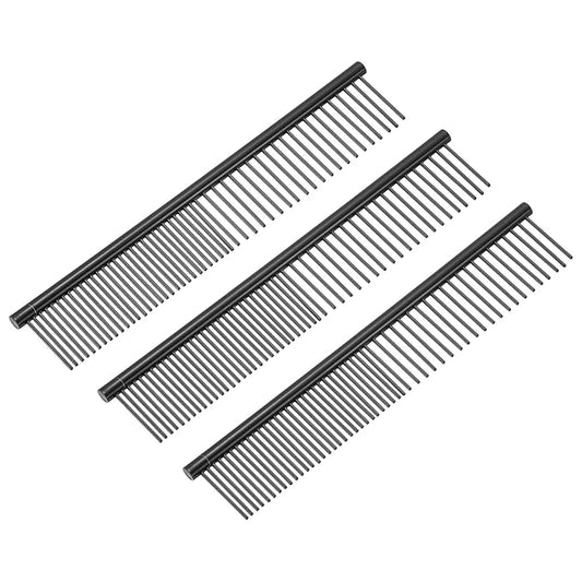 PETAXCELL Dog Cat Comb, Pet Combs Stainless Steel Teeth with Rounded Ends for Knots Mats Loose Hair Removal, 6.5IN (Black Coated, 3 Pack), Grooming Tool Intended for Long Curly Hair Pet