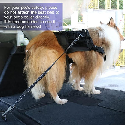 AUBELL Dog Seat Belt for Car,2 Pack Set 3-in-1 Adjustable Reflective Bungee Heavy Duty Dog Car Harness Tether with Clip Hook Latch & Buckle,Swivel Zinc Alloy Carabiner,Black+Black