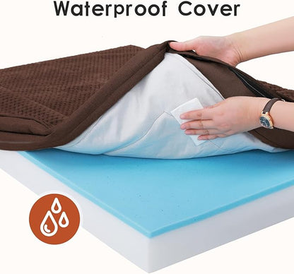 Rainmr Orthopedic Dog Bed for Small and Medium Dogs, Memory Foam Pet Bed with Washable Removable Cover, Nonskid Bottom, Waterproof, for Indoor, Outdoor, Crate ＆ Car Use, 30x20x6 Inches, Brown Grey