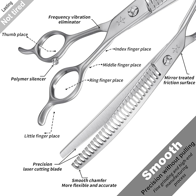 High-end Professional Dog Grooming Curved Thinning Scissors Teeth Blending Shears Pet Texturizing Thinner Blender Shears 7.5 Inch Extremely Very Sharp Made Of Stainless Steel Alloy For Dog Cat Groomer