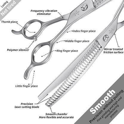 High-end Professional Dog Grooming Curved Thinning Scissors Teeth Blending Shears Pet Texturizing Thinner Blender Shears 7.5 Inch Extremely Very Sharp Made Of Stainless Steel Alloy For Dog Cat Groomer