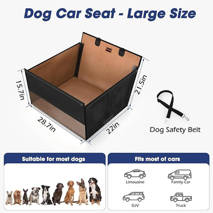 FURTIME Large Dog Car Seat, Upgraded PU Leather Back Seat Extender with Hard Bottom, Waterproof Pet Car Seat Cover for Medium Sized Dog, Pet Hammock for Cars, SUVs, Trucks, Brown