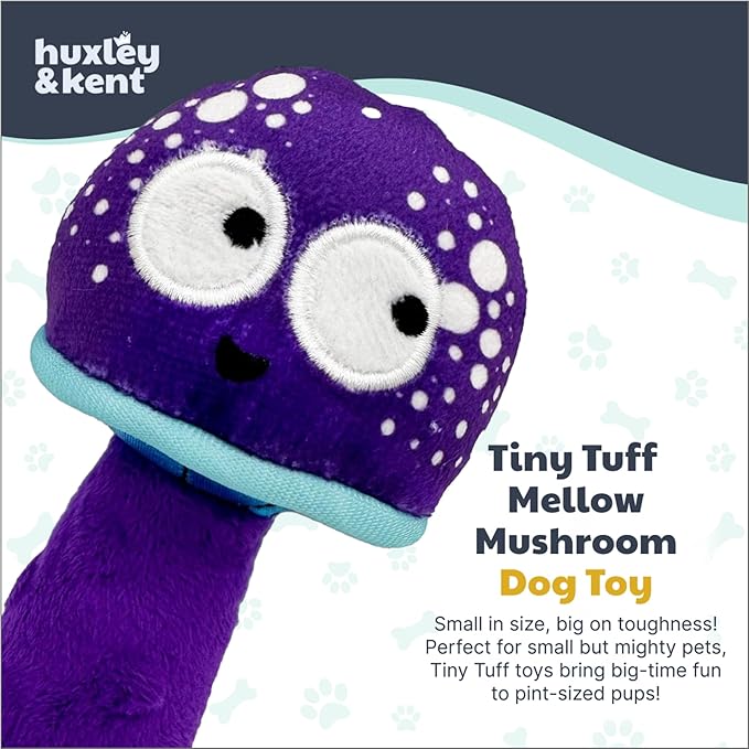 Huxley & Kent Funny Dog Toy w/Squeaker – Power Plush Squeaky Dog Toys for Small Dogs – Durable Small Stuffed Animal for Indoor Play & Fetch - Tiny Tuff Mellow Mushroom