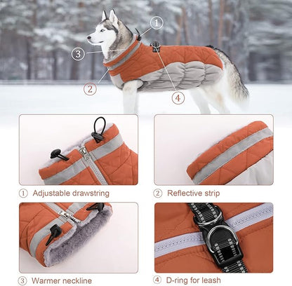 Lelepet Dog Coat Warm Dog Winter Coat Waterproof Dogs Jacket with Harness Built in Reflective Pet Fleece Vest Zip-Up Cold Weather Coats for Medium Dogs Turtleneck & Windproof Coats Dachshund Brown M