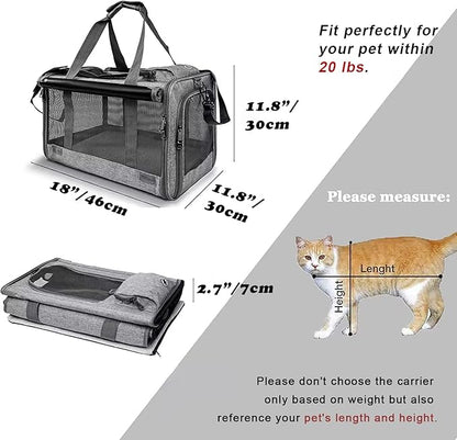 GAPZER Pet Carrier for Large Cats, Soft-Sided Cat Carrier for Medium Big Cats and Puppy up to 20lbs, Washable Dog Carrier Privacy Protection for Home Outdoor Travel